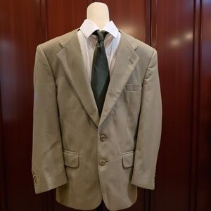Vintage Burberry Mens Wool Suit Jacket Sport Coat Blazer Beige Size 40R